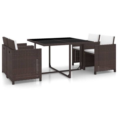 VIDAXL Salon de jardin encastrable 5 pcs avec coussins Rotin Marron