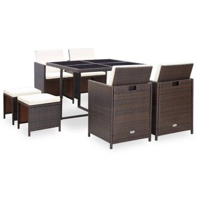 VIDAXL Salon de jardin encastrable et coussins 9 pcs Rotin Marron