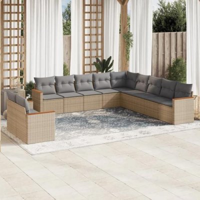 VIDAXL Salon de jardin et coussins 11 pcs melange beige resine tressee