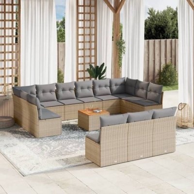 VIDAXL Salon de jardin et coussins 14 pcs melange beige resine tressee