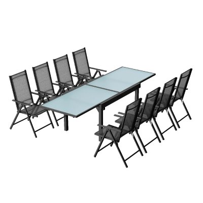 CONCEPT USINE Salon de jardin extensible gris en alu + 8 fauteuils brescia - Gris
