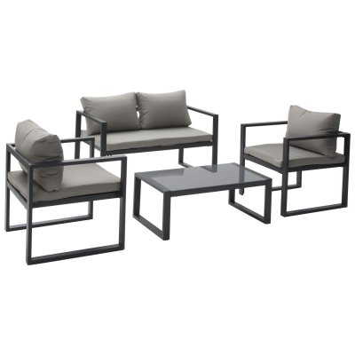 HAPPY GARDEN Salon de jardin IBIZA en tissu gris 4 places - aluminium anthracite