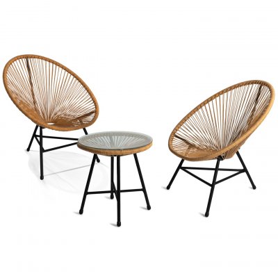 IDMARKET Salon de jardin izmir table et 2 fauteuils oeuf cordage effet rotin