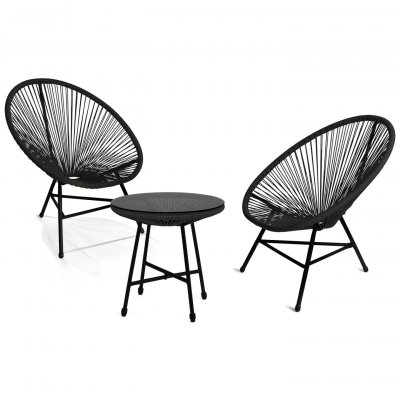 IDMARKET Salon de jardin izmir table et 2 fauteuils oeuf cordage noir - Noir