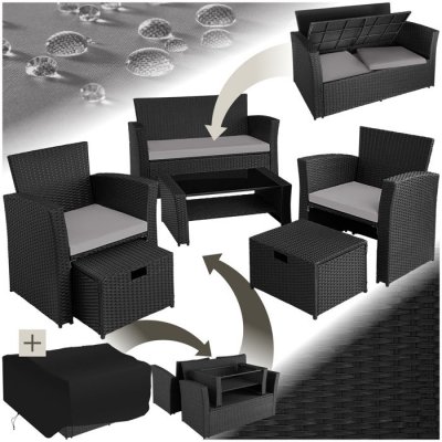 TECTAKE Salon de jardin MODENE 4 places avec housse de protection - noir/gris