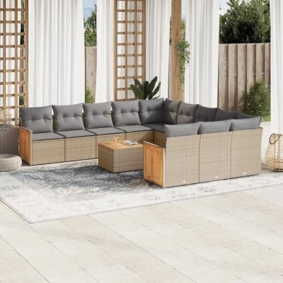 VIDAXL Salon de jardin modulable 11 personnes beige 12 pieces 62 x 55 x 69 cm resine tressee