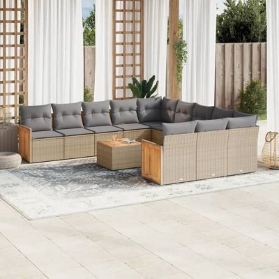 VIDAXL Salon de jardin modulable 13 pieces resine tressee 12 personnes 62 x 62 x 69 cm beige