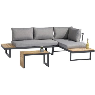 DCB GARDEN Salon de jardin modulable 4 places en bois d'acacia et aluminium gris