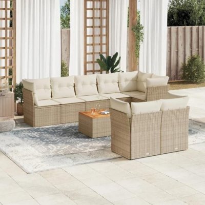 VIDAXL Salon de jardin modulable 9 pieces resine tressee beige 62 x 62 x 69 cm 8 personnes