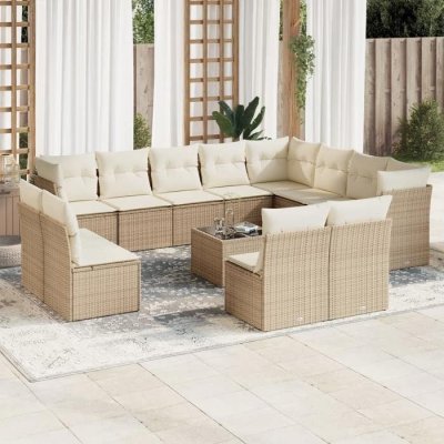 VIDAXL Salon de jardin modulable beige resine tressee 13 pieces 62 x 62 x 69 cm 12 personnes