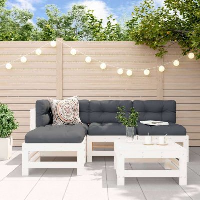 VIDAXL Salon de jardin modulable bois massif blanc 5 pieces 4 personnes
