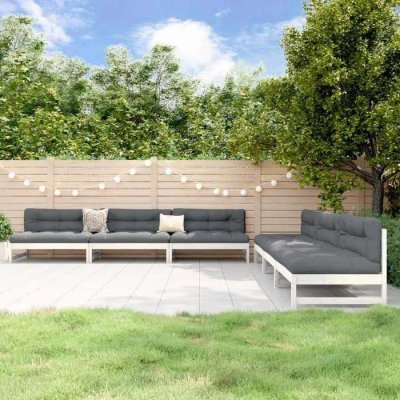VIDAXL Salon de jardin modulable bois massif blanc 6 pieces 12 personnes