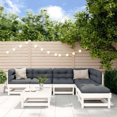 VIDAXL Salon de jardin modulable bois massif blanc 7 pieces x 61 x 62 6 personnes