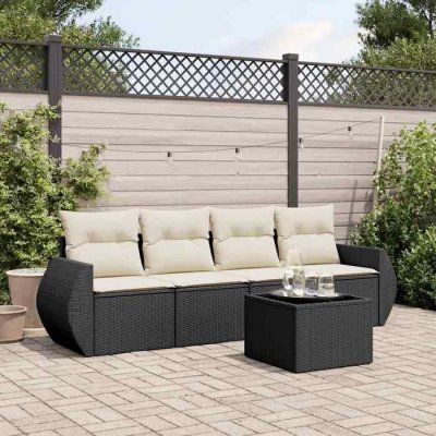 VIDAXL Salon de jardin modulable noir 4 personnes resine tressee 55.0 x 55 x 37 cm 5 pieces