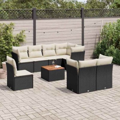 Salon de jardin modulable noir 9 pieces 8 personnes 62 x 62 x 69 cm resine tressee