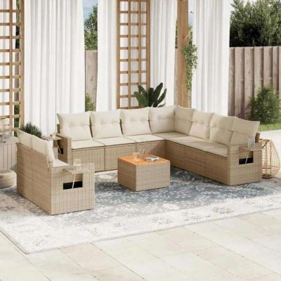 VIDAXL Salon de jardin modulable polyethylene beige 10 pieces x 62 x 69 9 personnes