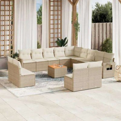 VIDAXL Salon de jardin modulable polyethylene beige 14 pieces x 62 x 69