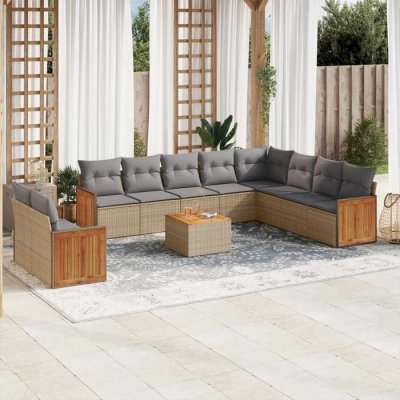 VIDAXL Salon de jardin modulable resine tressee 11 pieces 10 personnes 62 x 59 x 69 cm beige