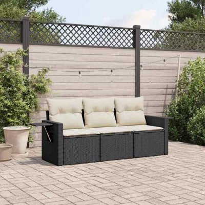 VIDAXL Salon de jardin modulable resine tressee 3 personnes noir 62 x 55 x 69 cm 3 pieces