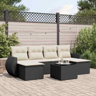 VIDAXL Salon de jardin modulable resine tressee 7 pieces 6 personnes 62 x 71 x 69 cm noir