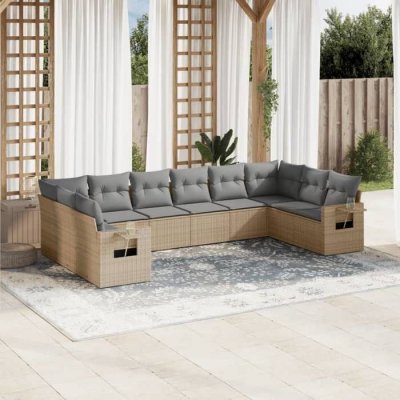 VIDAXL Salon de jardin modulable resine tressee beige 10 pieces 10 personnes