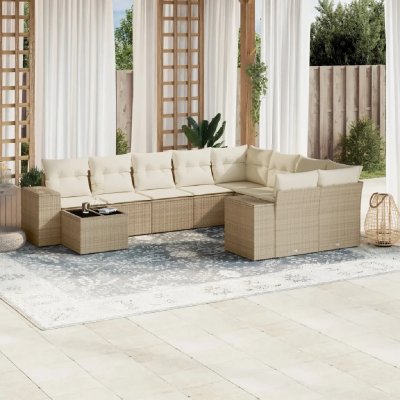 VIDAXL Salon de jardin modulable resine tressee beige 10 pieces x 83 x 69