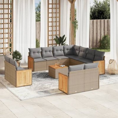 VIDAXL Salon de jardin modulable resine tressee beige 11 personnes 62 x 59 x 69 cm 12 pieces