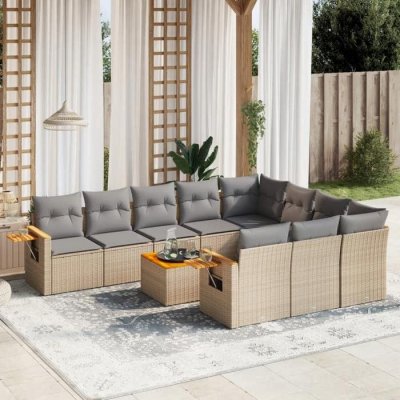 VIDAXL Salon de jardin modulable resine tressee beige 11 pieces 10 personnes