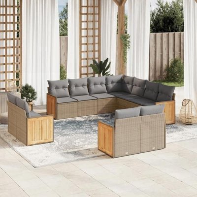 VIDAXL Salon de jardin modulable resine tressee beige 11 pieces 62 x 55 x 69 11 personnes