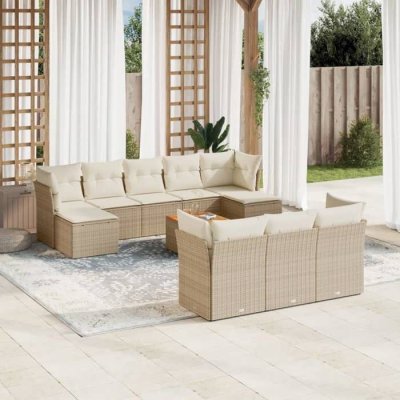 VIDAXL Salon de jardin modulable resine tressee beige 11 pieces 62 x 62 x 69 cm 10 personnes