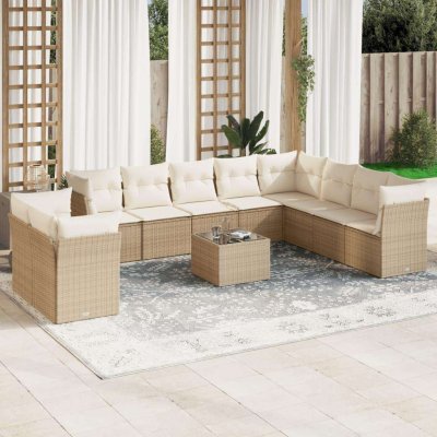 VIDAXL Salon de jardin modulable resine tressee beige 11 pieces x 124 x 69