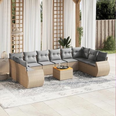 VIDAXL Salon de jardin modulable resine tressee beige 11 pieces x 70 x 69 10 personnes