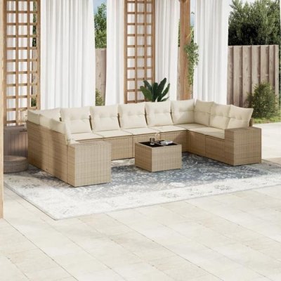 VIDAXL Salon de jardin modulable resine tressee beige 11 pieces x 83 x 69