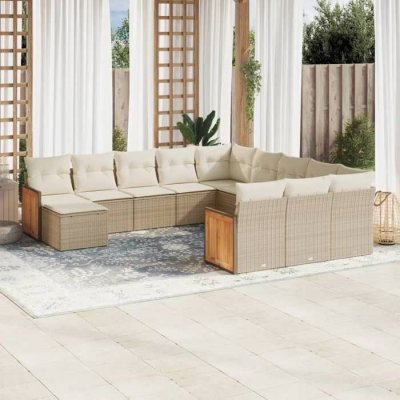 VIDAXL Salon de jardin modulable resine tressee beige 12 pieces 62 x 62 x 69 cm 12 personnes