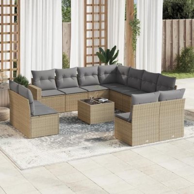 VIDAXL Salon de jardin modulable resine tressee beige 12 pieces 65.5 x 62 x 37 cm 11 personnes