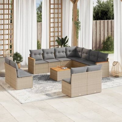 VIDAXL Salon de jardin modulable resine tressee beige 12 pieces x 61.5 x 69 11 personnes