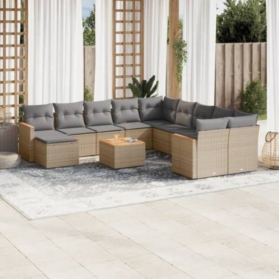 VIDAXL Salon de jardin modulable resine tressee beige 12 pieces x 62 x 69 11 personnes