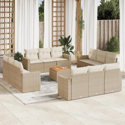 VIDAXL Salon de jardin modulable resine tressee beige 13 pieces 12 personnes