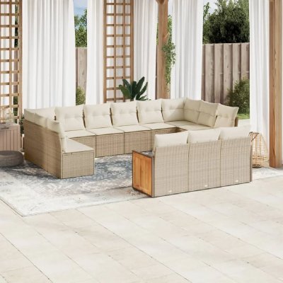 VIDAXL Salon de jardin modulable resine tressee beige 13 pieces 62 x 55 x 69