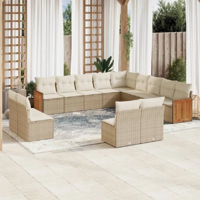 VIDAXL Salon de jardin modulable resine tressee beige 13 pieces x 59 x 69 