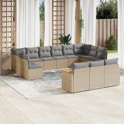 VIDAXL Salon de jardin modulable resine tressee beige 13 pieces x 61.5 x 69