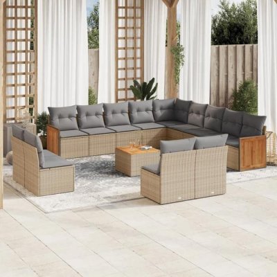 VIDAXL Salon de jardin modulable resine tressee beige 14 pieces 62 x 55 x 69