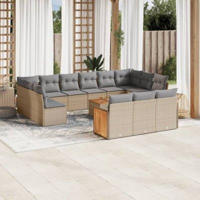 VIDAXL Salon de jardin modulable resine tressee beige 14 pieces 62 x 59 x 69 cm