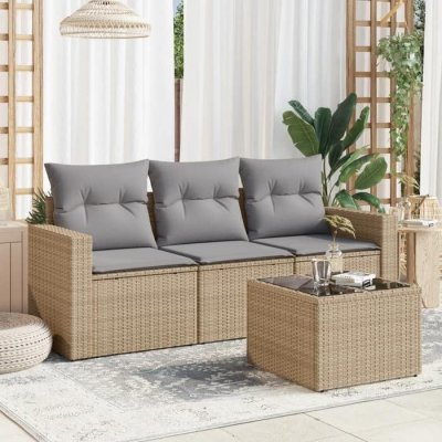 VIDAXL Salon de jardin modulable resine tressee beige 3 personnes 65.5 x 62 x 37 cm 4 pieces