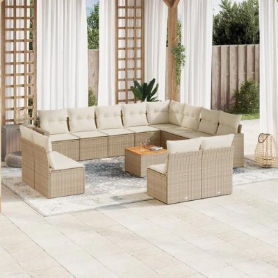 VIDAXL Salon de jardin modulable resine tressee beige 3 pieces 12 personnes