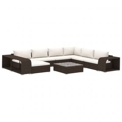 VIDAXL Salon de jardin modulable resine tressee beige 3 pieces 8 personnes