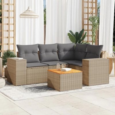 VIDAXL Salon de jardin modulable resine tressee beige 5 pieces x 93 x 69 4 personnes