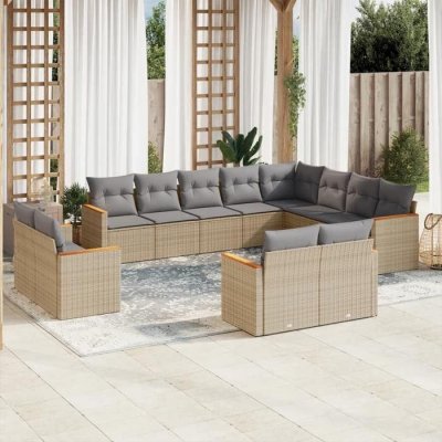 VIDAXL Salon de jardin modulable resine tressee beige 6 pieces 12 personnes