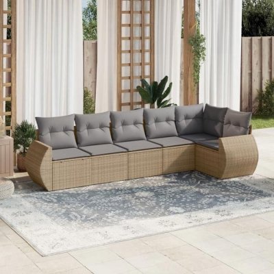 VIDAXL Salon de jardin modulable resine tressee beige 6 pieces x 71 x 69 6 personnes