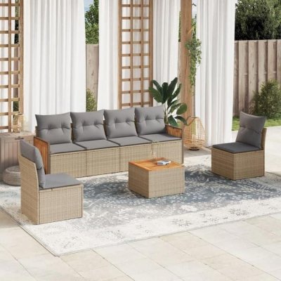 VIDAXL Salon de jardin modulable resine tressee beige 7 pieces x 59 x 69 6 personnes